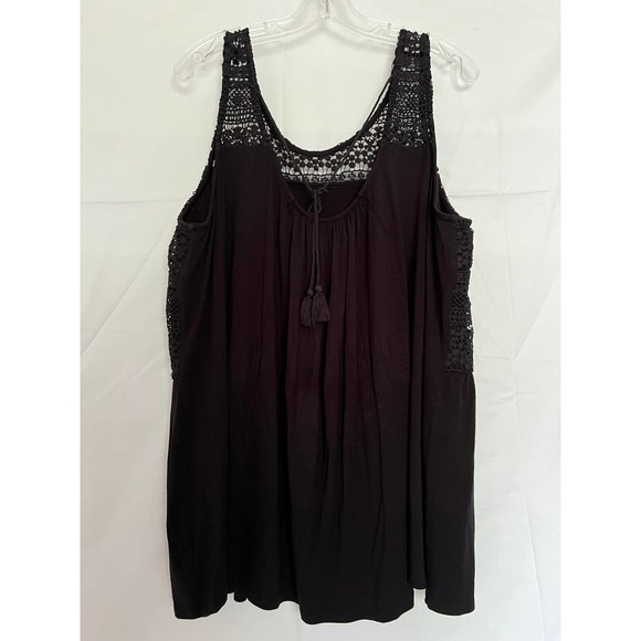 Lane Bryant Woman Black Flared Swing Top Size 2X 18 20 Rayon Lace Detail - Picture 6 of 9